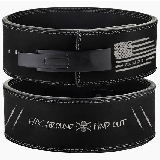 Iron Infidel - Weight Lifting Belt - Heavy-Duty Leather Weight Lifting Belt - (FAFO) XL - Fast & Easy Steel Lever Buckle - Superior Support & Stability in Powerlifting Bodybuilding Fitness