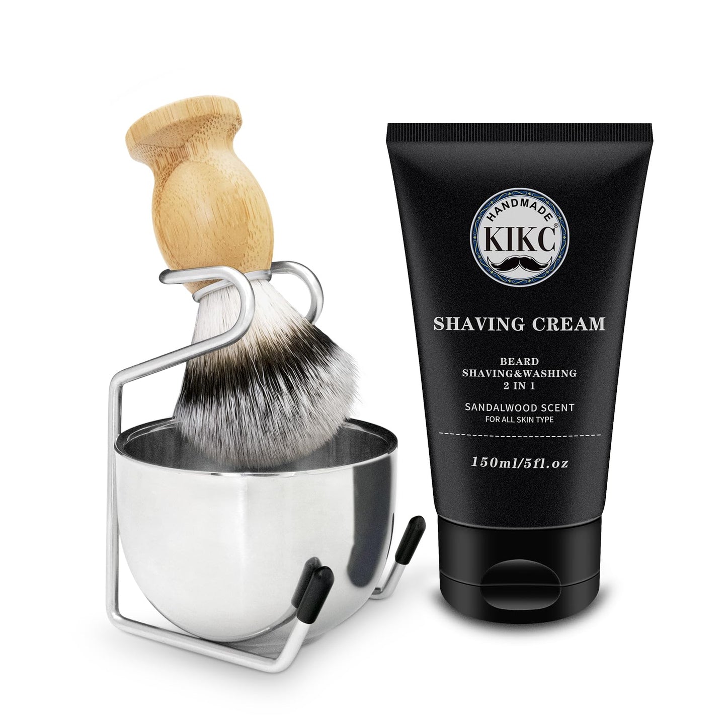 KIKC 5 in 1 Odorless Shaving Kit Shaving Brush Kit for MenSet Include Shave Brush Stainless Steel Lathering Bowl Shave Brush Stand Shaving Cream Shave Manual Best Gift for BeardedMan